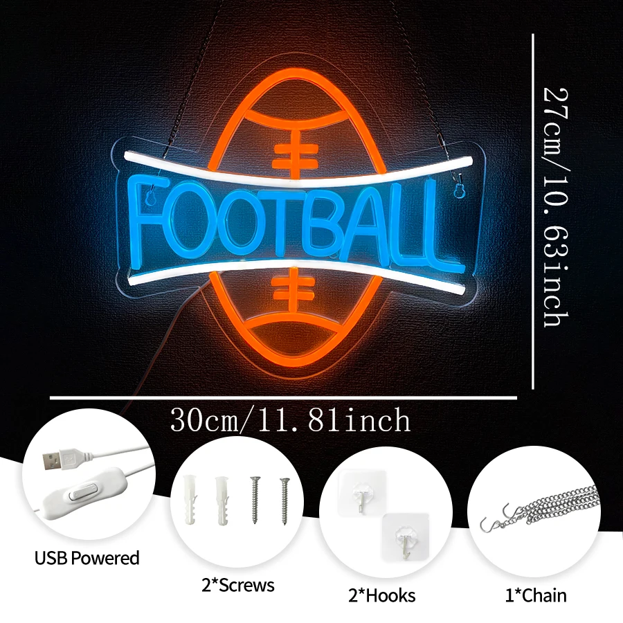 Football Neon Sign For Wall Decor,Led Neon Light For Man Cave,Game Room Decor,Bedroom, Bar Club,Sports Decor For Men,Teens