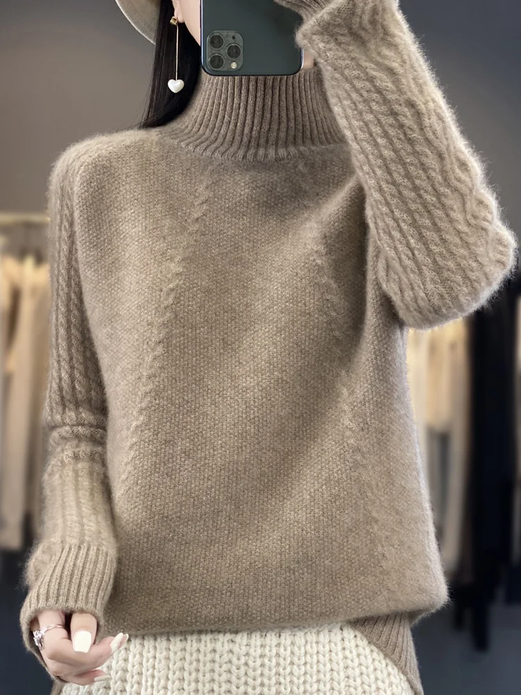 Autumn Winter Thick Women Sweater 100% Merino Wool Turtleneck Pullover Long Sleeve Twisted Cashmere Knitted Female  Clothing