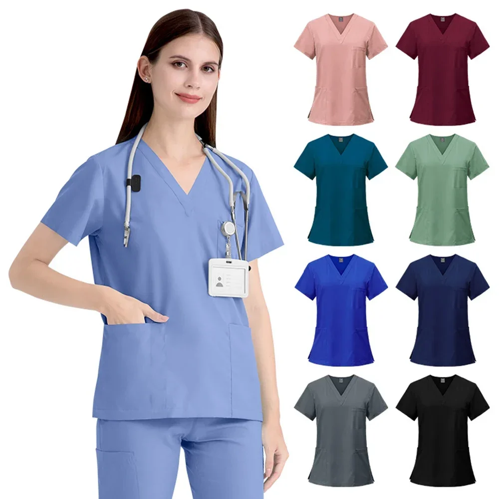 Operating Room Short-sleeved V Collar Hand Dress Blouse Overalls Nurse's Uniform Doctor's Medical Uniform Infirmière