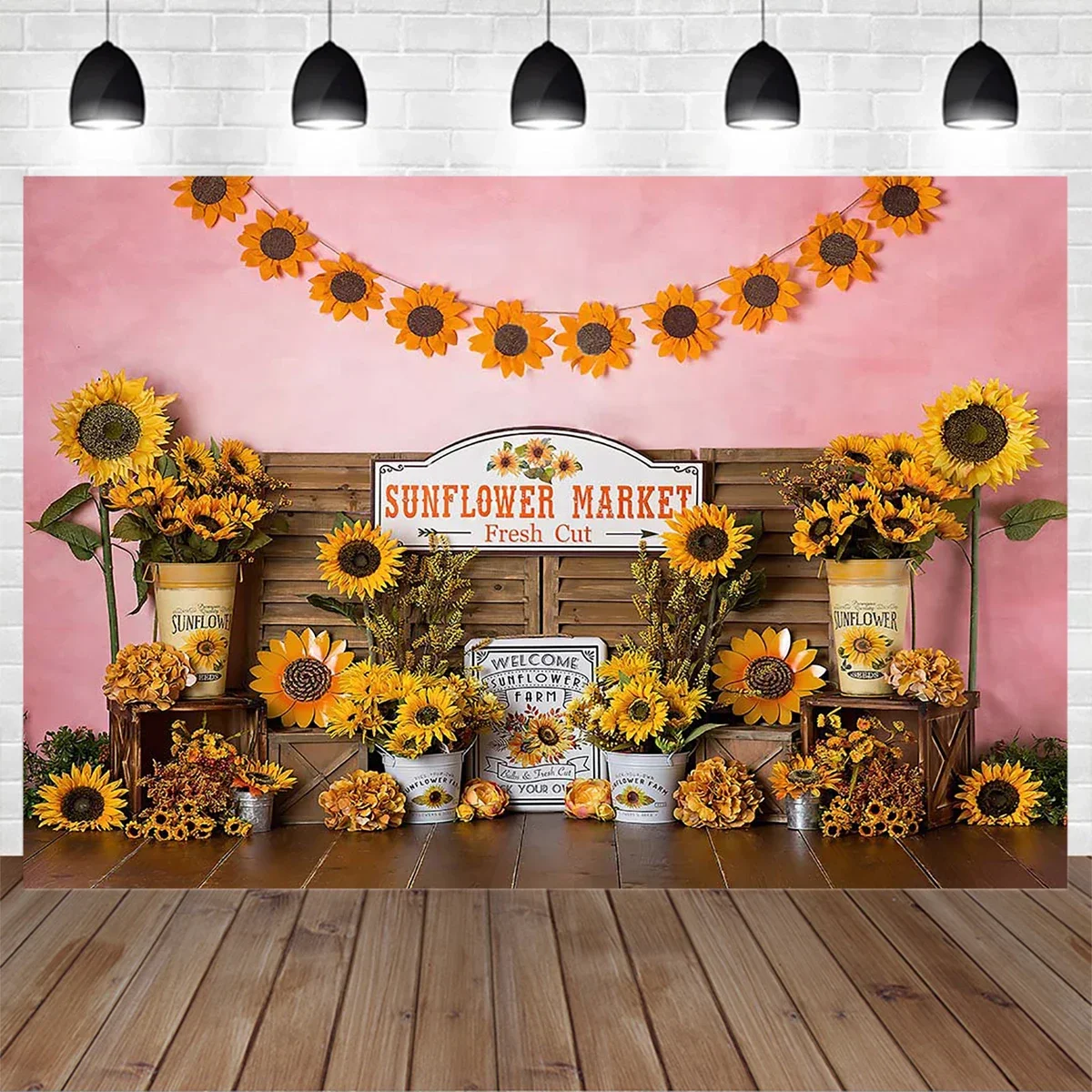

Sunflower Market Theme Party Photography Background Banner Garden Decoration Backdrop Newborn Girl Birthday Cake Smash Props