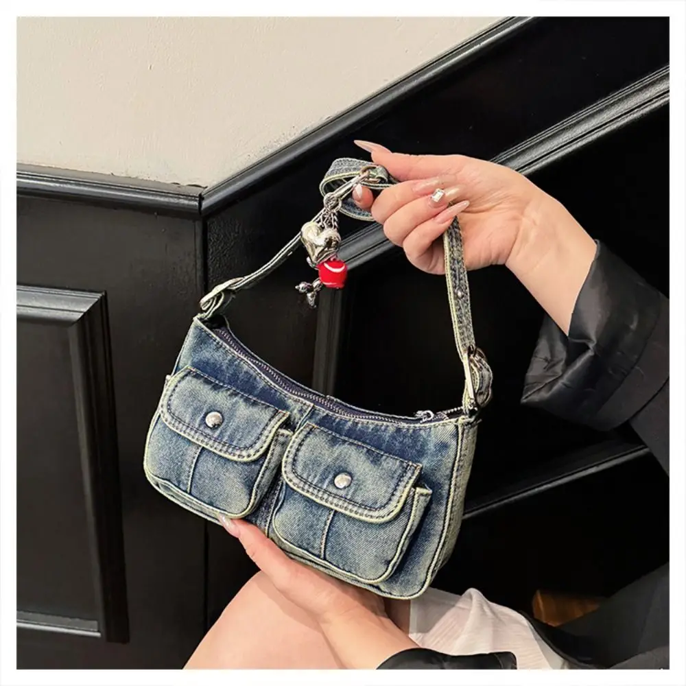 

Fashion Handbag Retro Denim Bag Underarm Bag Crossbody Bag Spicy Girl Shoulder Bag Y2K Armpit Bag Cloth bag Shopping