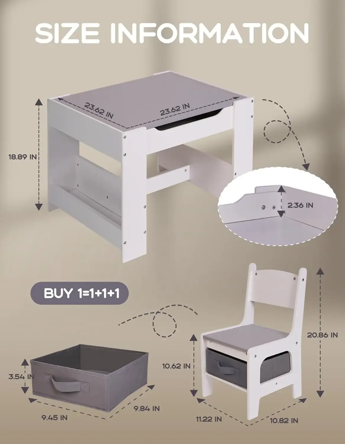 Kindertisch- und Stuhlset, 4-in-1-Kindertisch und Stühle aus Holz im Alter von 3–7 Jahren, Kindertisch und Stühle, Kleinkind-Schreibtisch für Kinder