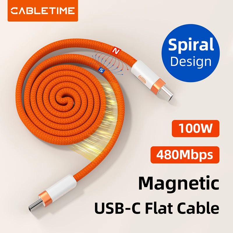 

CABLETIME 100W Magnetic USB C Flat CableC to C Cable 480Mbps High-Speed Transfer Type C Cable for iPhone 17PM HUAWEI XIAOMI
