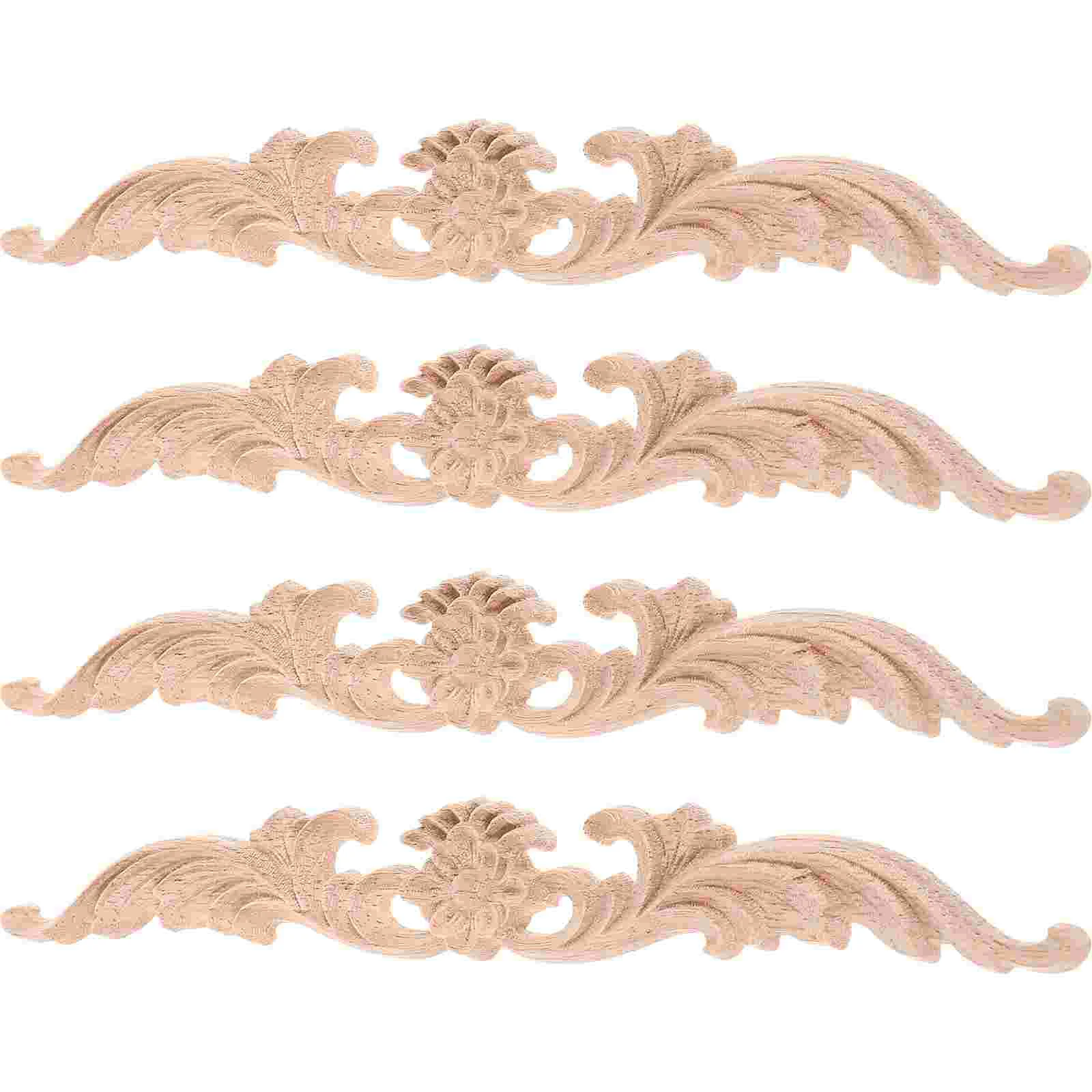 

4 Pcs Vintage Home Decor Wood Carving Solid Cabinet Appliques The Flowers Crafts Chic Wooden