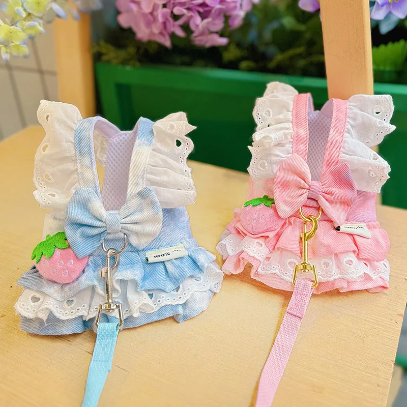 Arnés y Vestido de Mezclilla Rosa y Azul para Perros Pequeños, Accesorio Adorable para Mascotas, Ideal para Dachshunds, Cachorros y Gatos, Ropa para Exteriores