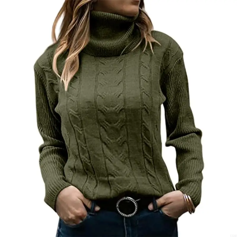 Y3NE Women's high-neck long-sleeved knitted sweater