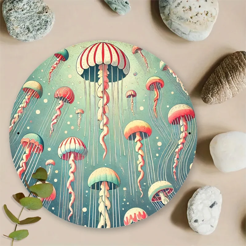 ديكور الغرفة، لافتة ألومنيوم معدنية لرقص قنديل البحر العتيق، لوحة فنية جدارية مزخرفة، مستديرة 7.87 بوصة، مقاومة للماء، مقاومة للطقس، مسبقًا