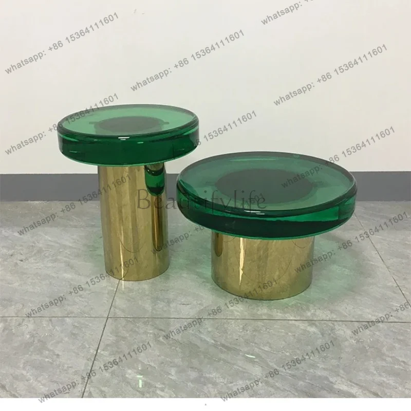 YJ Nordic modern creative designer coffee table living room bedroom hotel metal edge table high sense