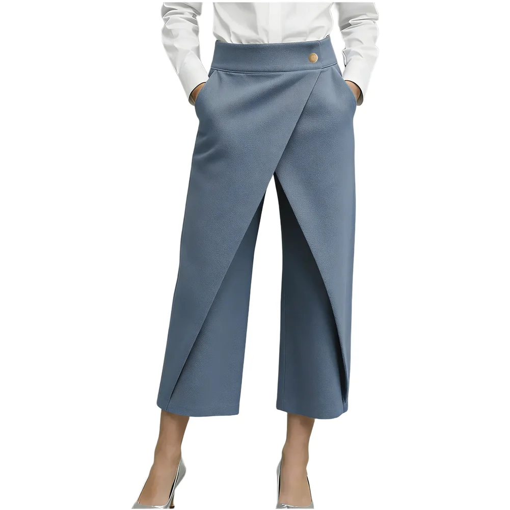 2026 Womens Casual Loose Fit Color Block Wide Leg Cropped Pants Polyester Cotton