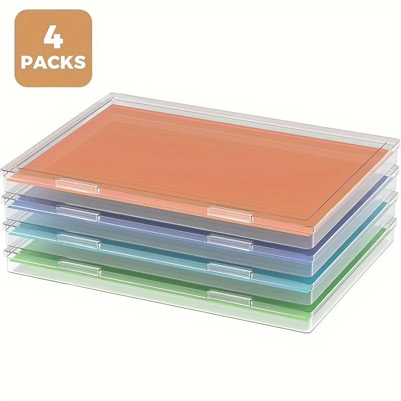 Set of 4/1 Transparent A4 Storage Boxes with Lids Dustproof Polished Reinforced Edges Durable Desktop Organizers