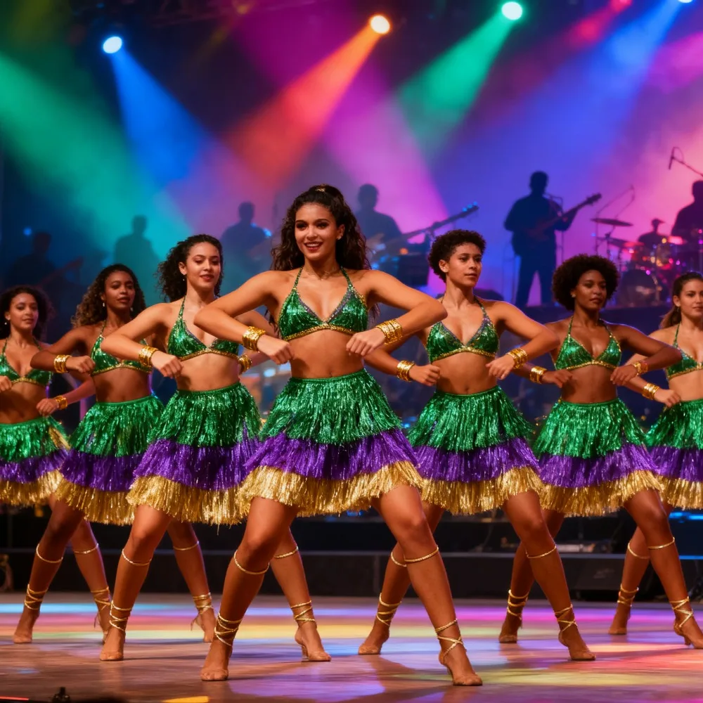 

Festive Three-Tone Fringe Grass Skirt Costume - Carnival Party Performance Prop & Decor Essential