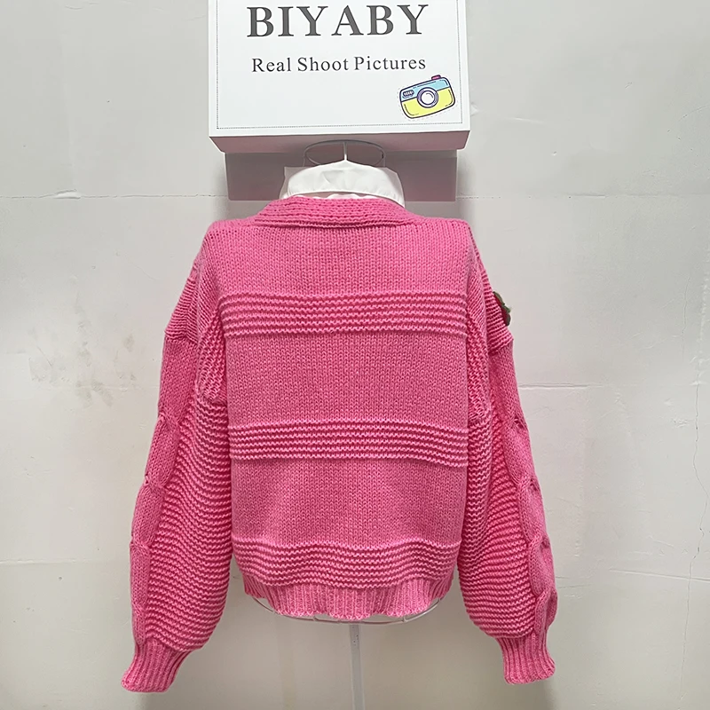 Korean Fashion Pink Strawberry Sweaters for Women Autumn Winter 2022 Long Sleeve Knitted Woman Cardigan Single Breasted Jackets