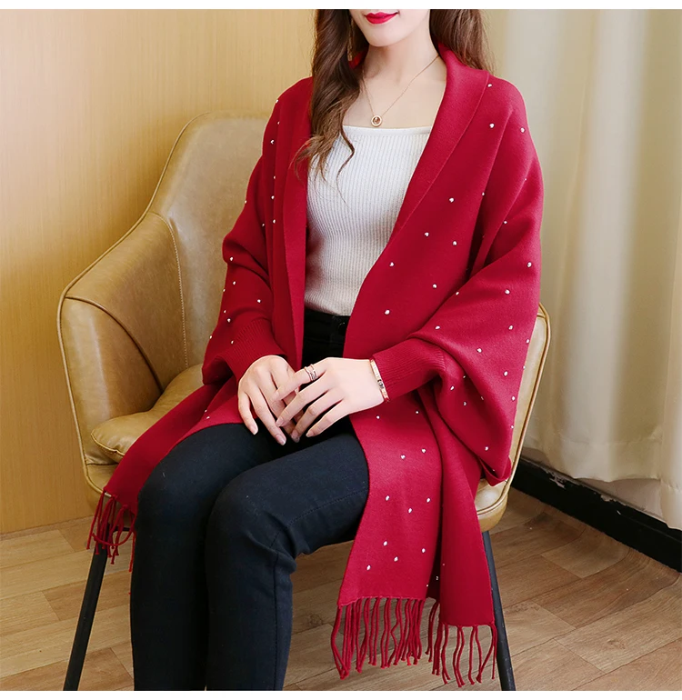 Dames Sjaal Wikkelsjaal met mouwen Buitenkant Warm Gebreid Open voorkant Poncho Cape Herfst Winter Oversized Mantel Vest