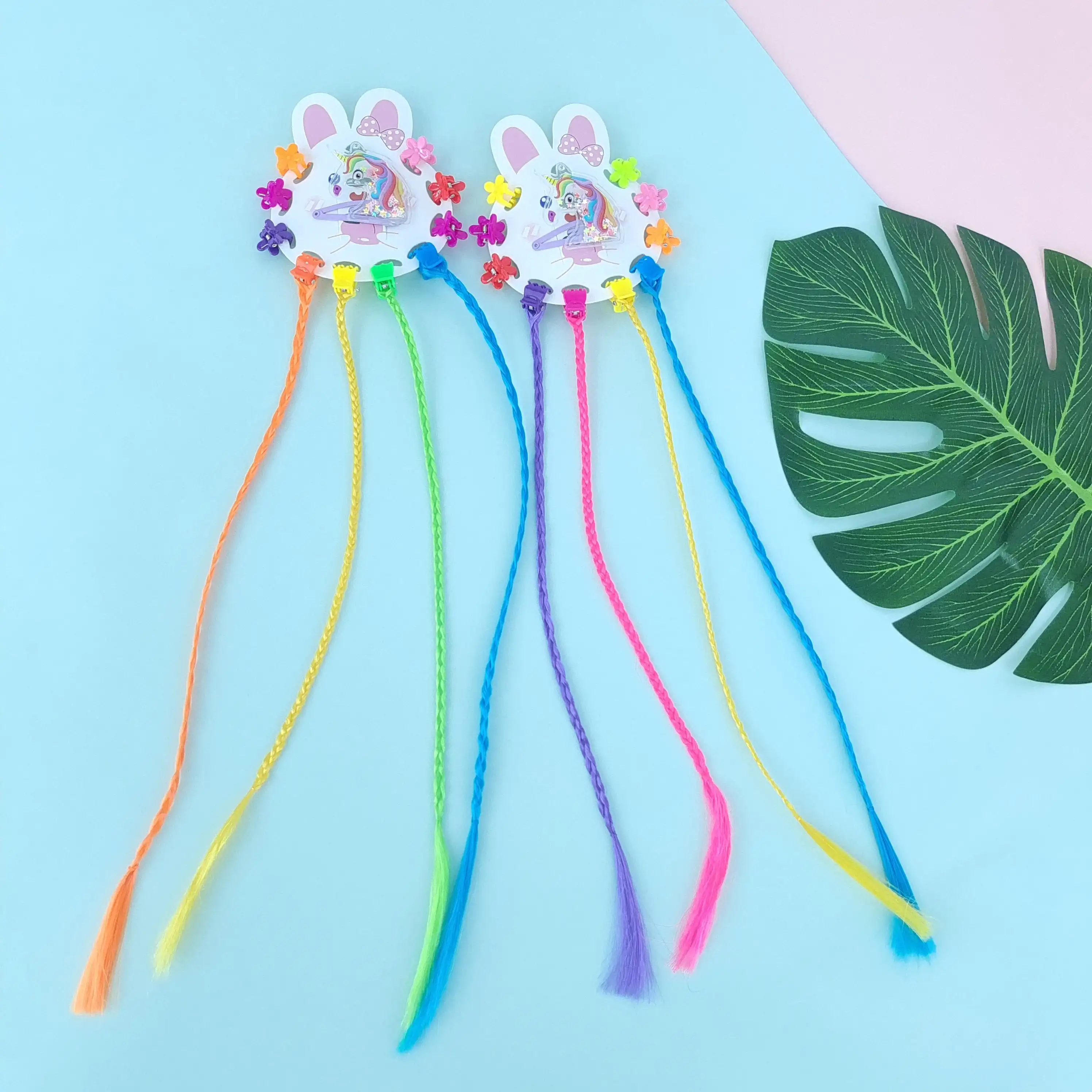 

Kids Fashion Unicorn Cartoon Wig Braids Plum Small Grip Hair Clip Sets Colorful Braid Baby Girls Hair Accessories Headdress Wigs