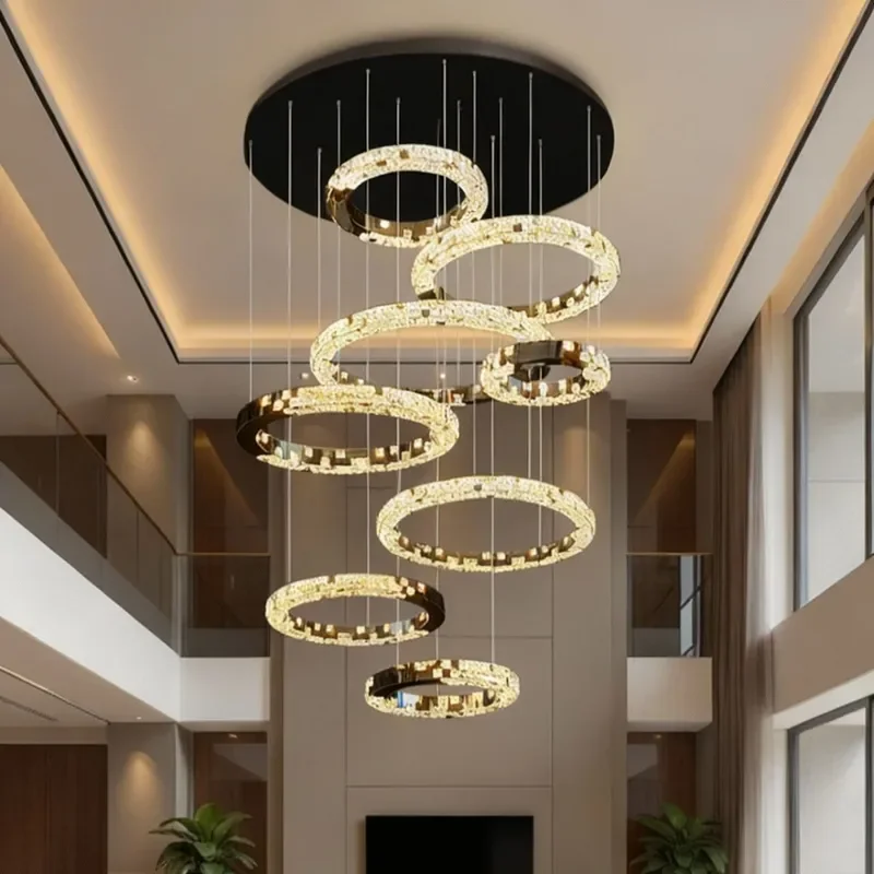 for Duplex Staircase Empty Living Room Chandelier Light Luxury Modern Loft Apartment Stair Light Villa Building Middle Floor