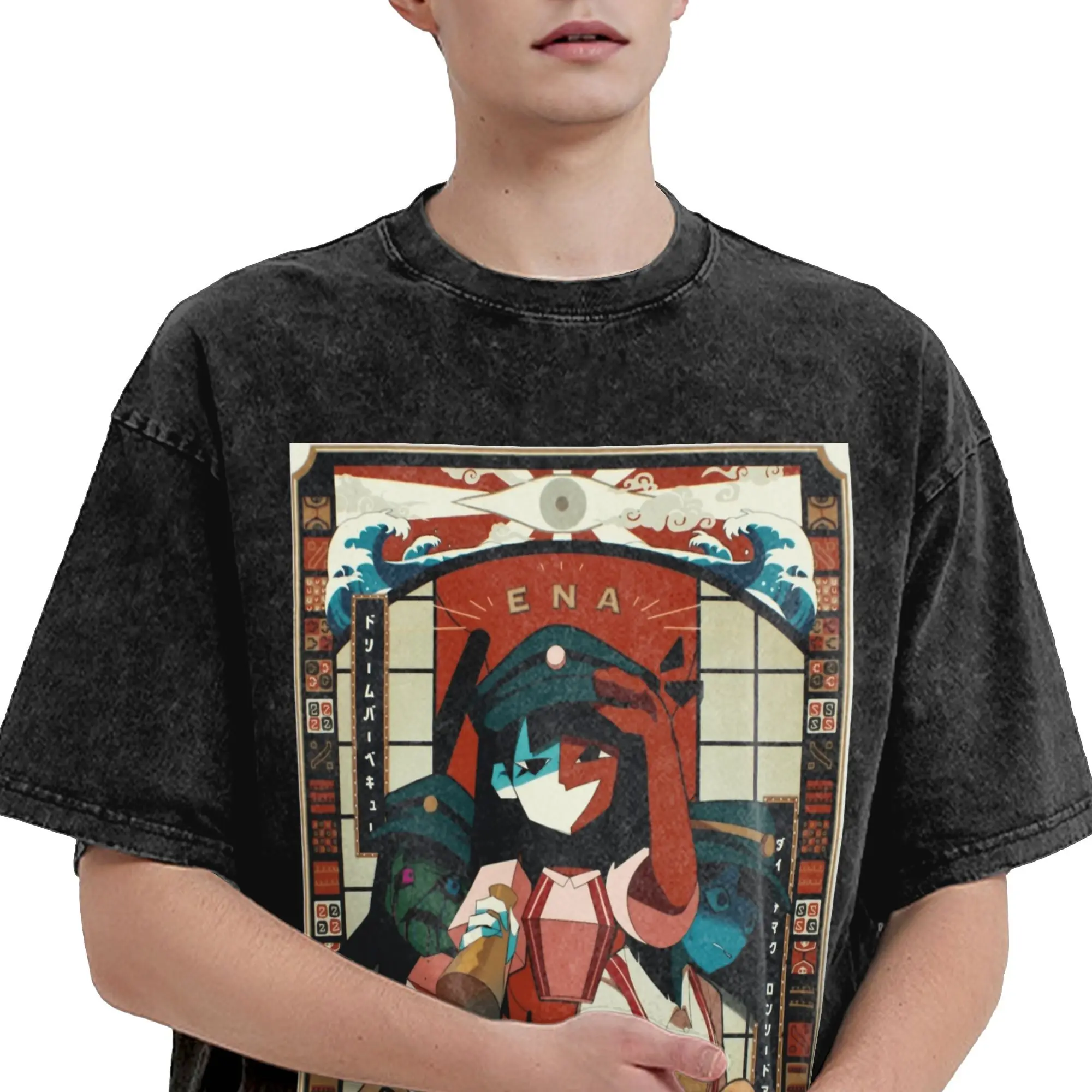 حلم شواء إينا تي شيرت للرجال 100% قطن تي شيرت عتيق طاقم الرقبة النمط الياباني تيز ملابس قصيرة الأكمام حجم كبير