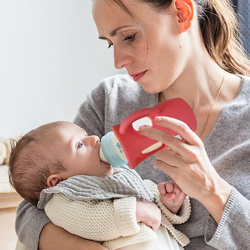 Glazen babyfleshoes Zuigfleshouder met handvatten Anti-breuk flessenhouder Anti-val en schokbestendige hoes