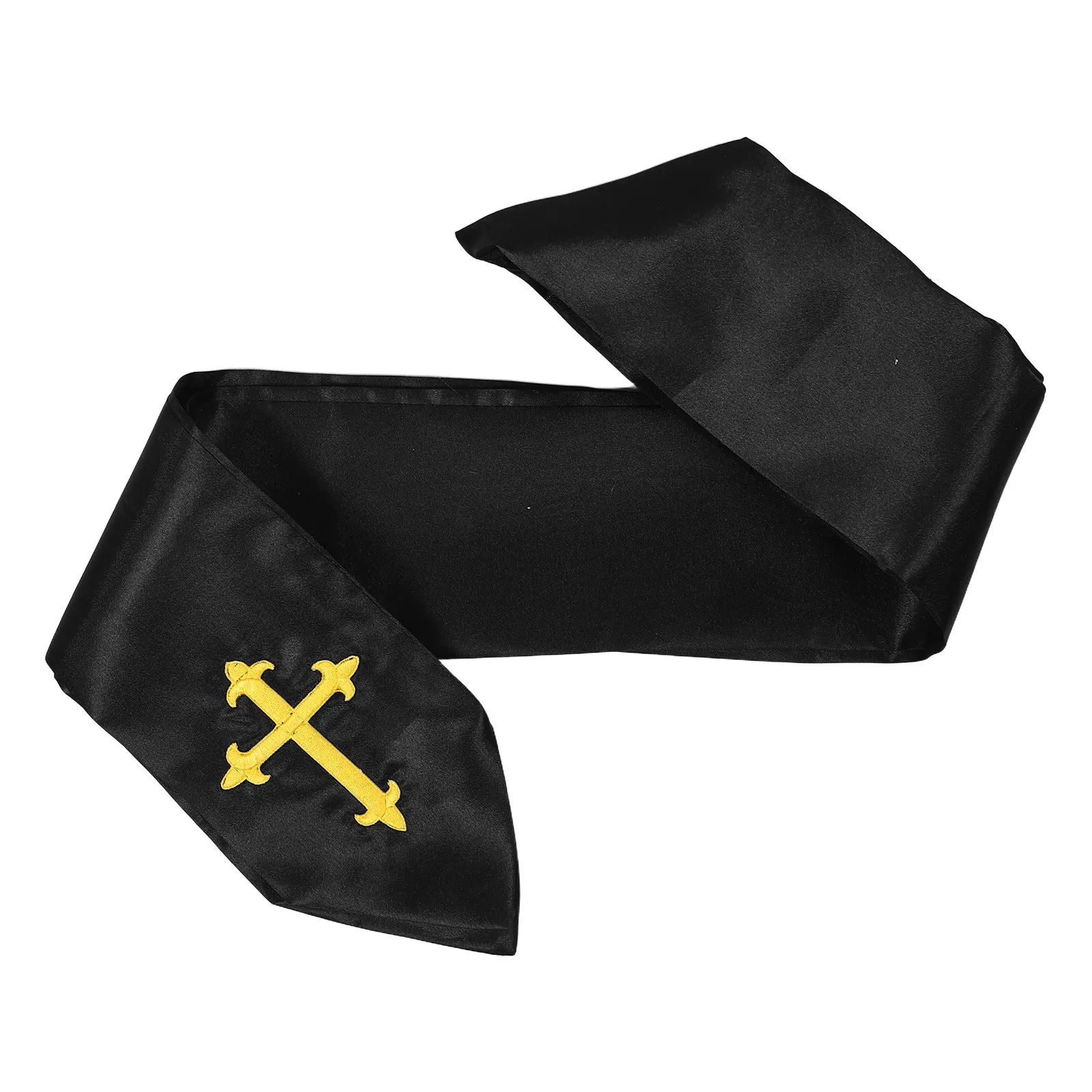 Unisex Adult Clergy Stole Black Embroidered Cross Handcrafted Premium Comfort Breathable Fabric for Wedding Baptism Confirmation