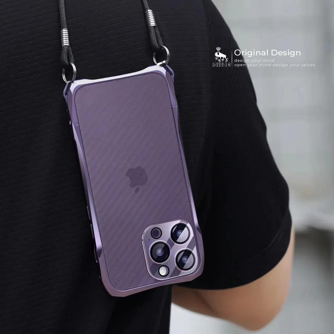 LUPHIE Lightweight Metal Frame For iphone 16 15 Pro Max Bumper 16e 14 13 Anti-Scratch Case + Back Sticker Lanyard Lens Protector