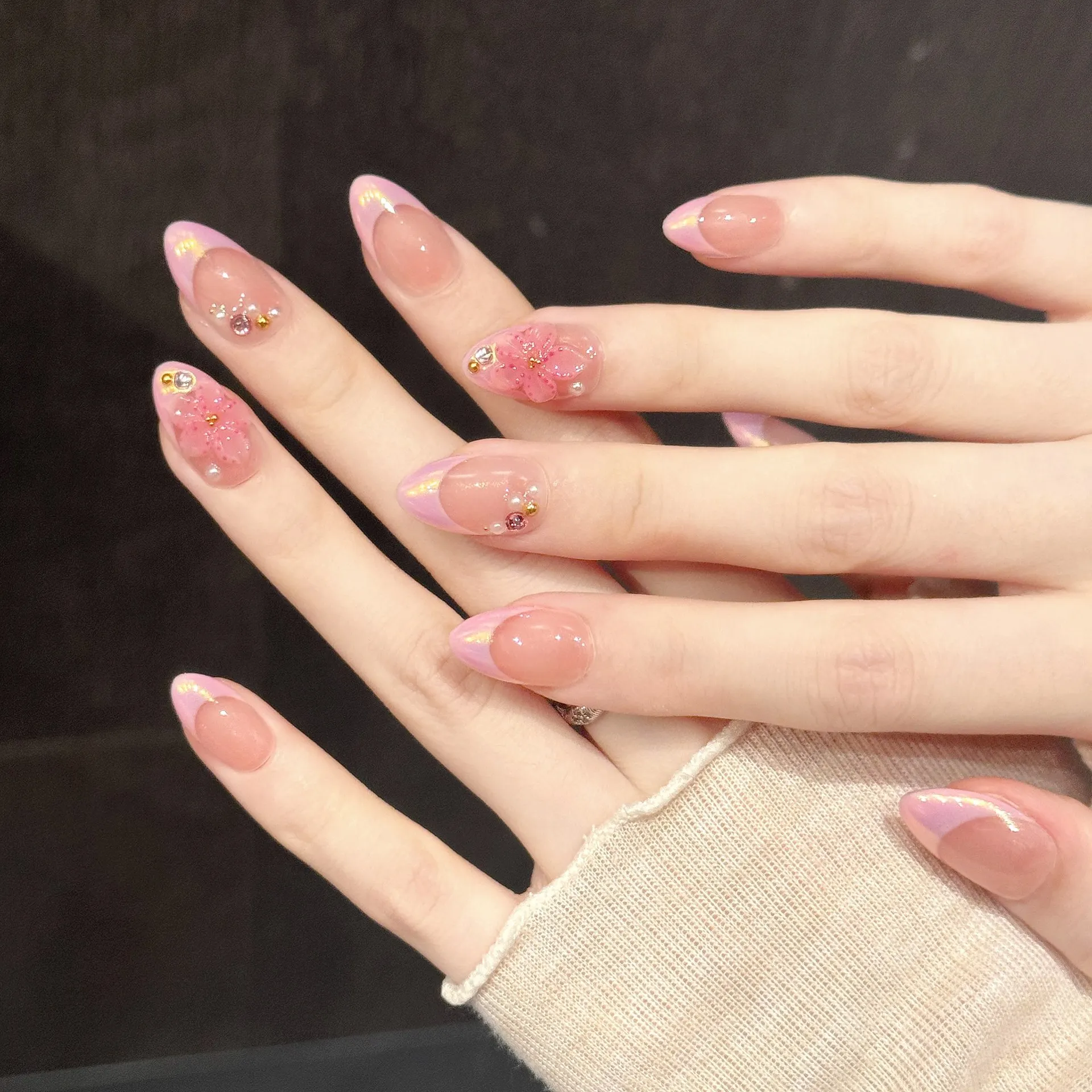 10PCS Handmade Press On Nails,Aurora Gradient French, Retro Brown Leopard Print Contrast,Suitable For Parties And Daily Wear.