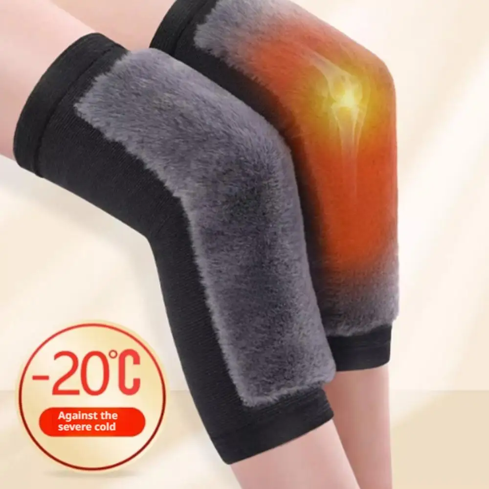 Invierno cálido rodilla dolor en las articulaciones artritis piel de conejo rodilla transpirable elástico a prueba de viento Protector de rodilla mujeres hombres pierna fría rodillera