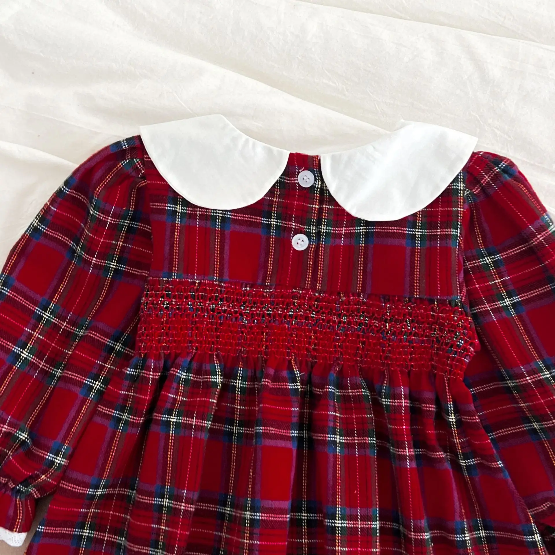Neue Weihnachten Kleinkind Baby Mädchen Strampler Lange Ärmel Grid Strampler Herbst Neugeborenen 0-24M Spleißen Infant Baby mädchen Rot Overall – Detail 6