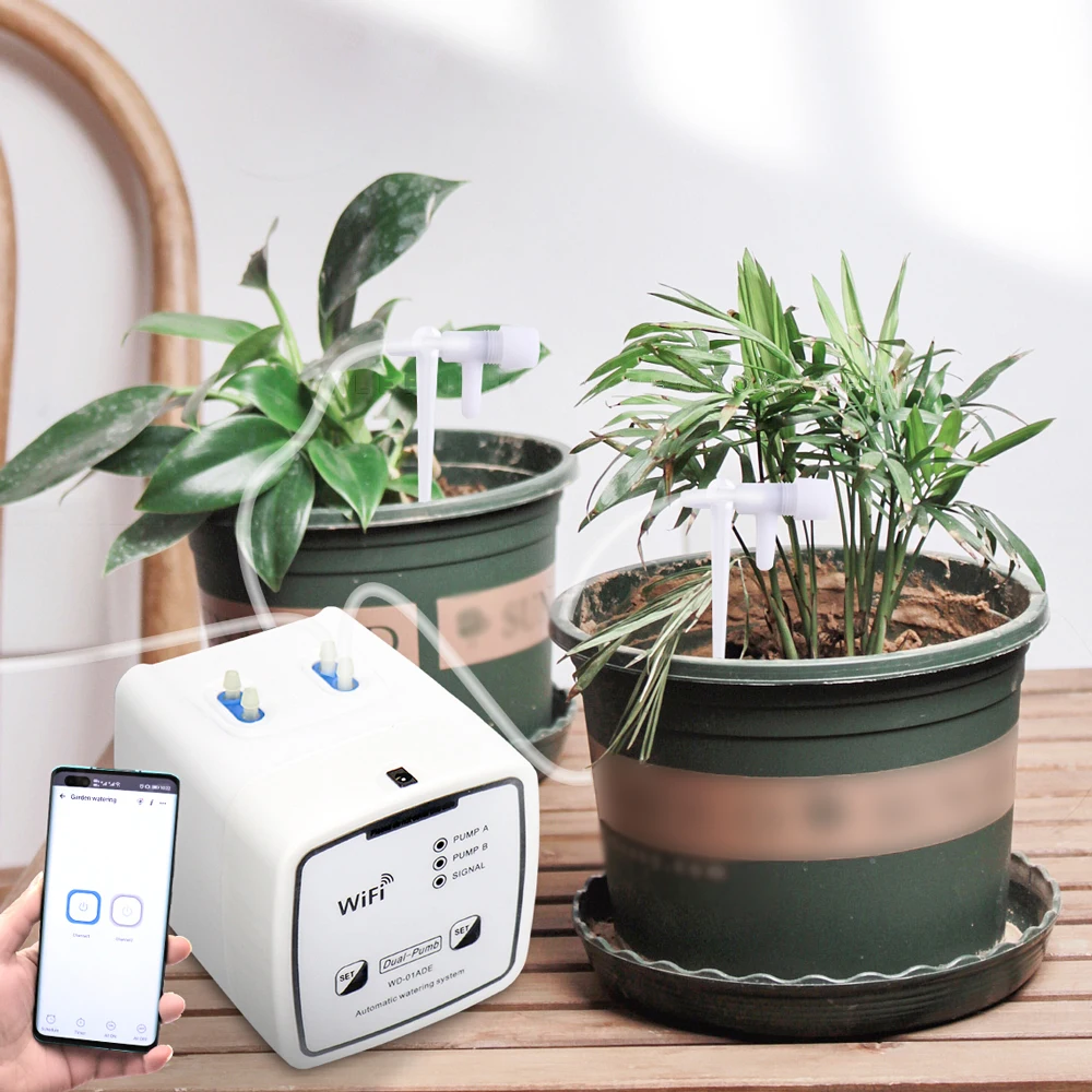 WIFI Intelligent Watering Device Double Pump Timed Automatic Drip Irrigation System Remote APP Controller for Garden Terrace