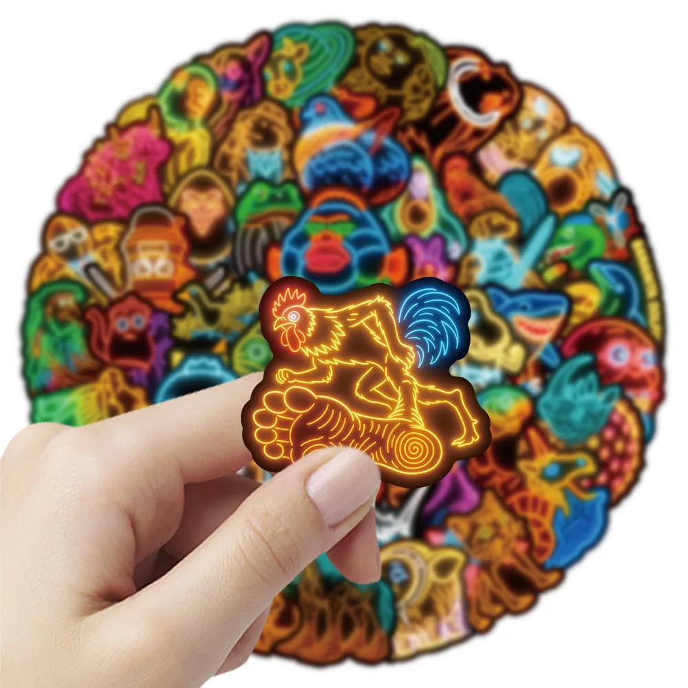 50PCS Cool Neon Abstract Animal Stickers Tung Tung Sahur Italian Brainrot Animals Decals DIY Luggage Phone Guitar Kids Toys
