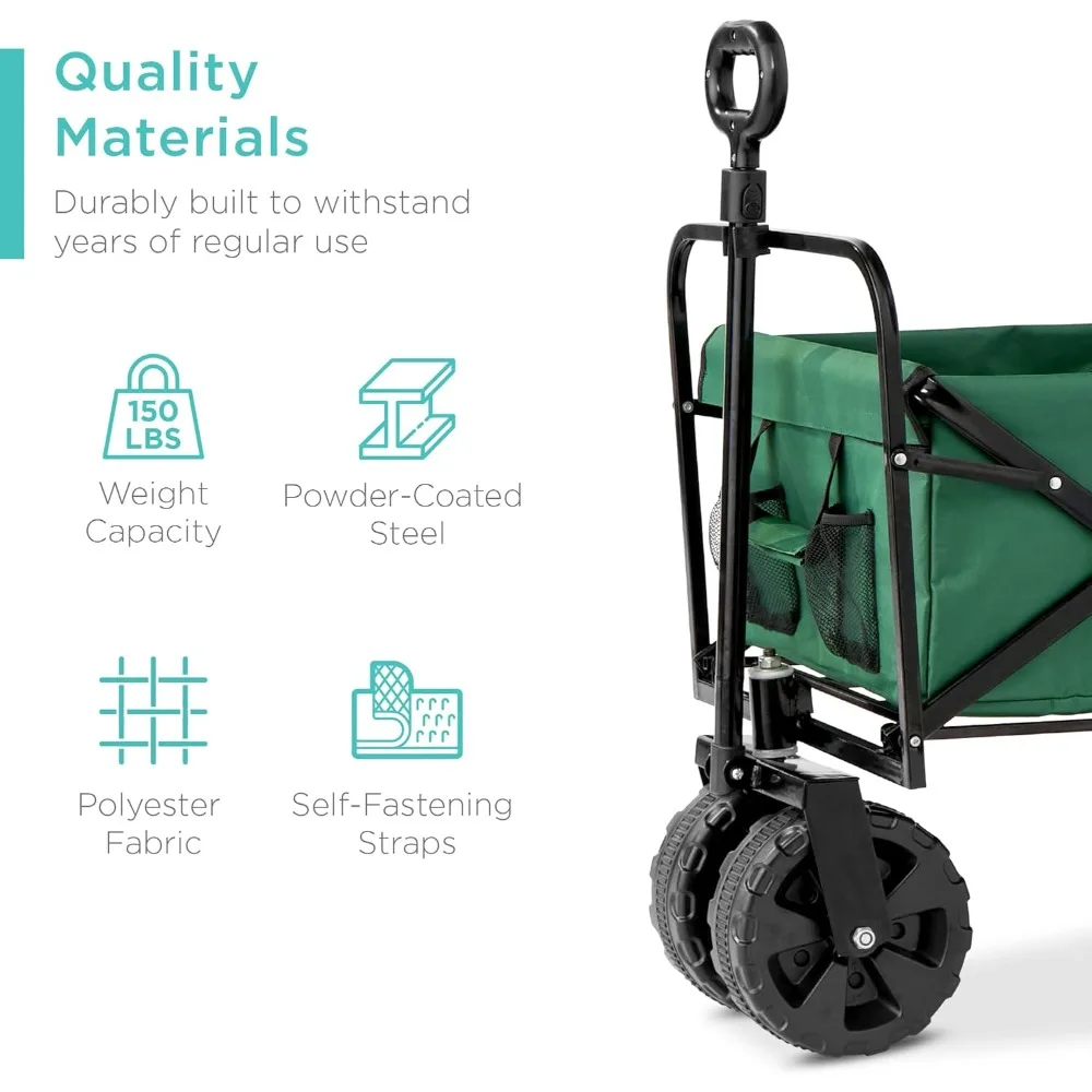 36in Collapsible Folding Utility Wagon,Multipurpose Indoor Outdoor Mobile Cart for Garden, Beach, Shopping w/ 360-Degree Wheels