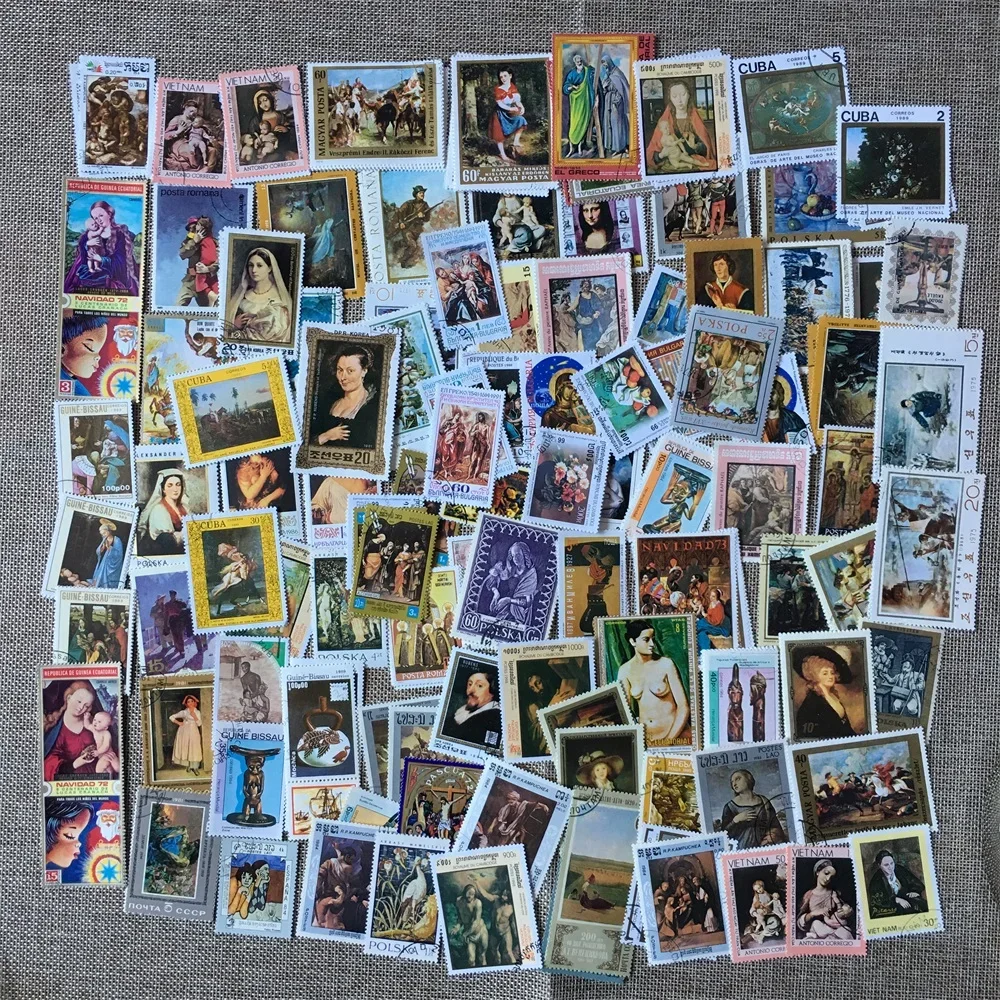 50Pcs/Lot Artist Paint Famous Paintings All Different From Many Countries NO Repeat  Postage Stamps for Collecting