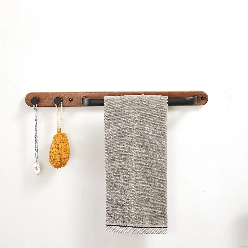 Wooden Towel Rack Bathroom Towel Hanging Bar Wall Mounted Single Pole Towel Rod Bathroom Shelving Towel Hook Bathroom Pendant