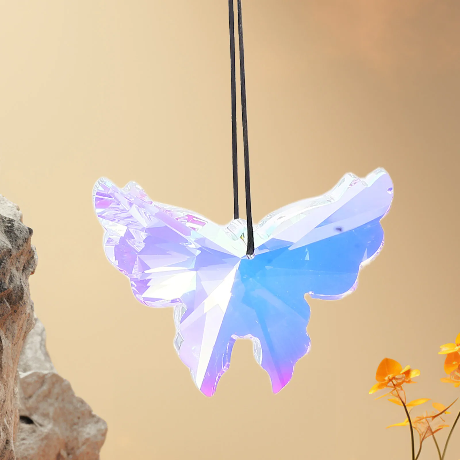 زينة زجاجية معلقة ملونة على شكل فراشة كريستالية رائعة لنافذة الحديقة والفناء والديكور الخارجي وديكور الفراشة