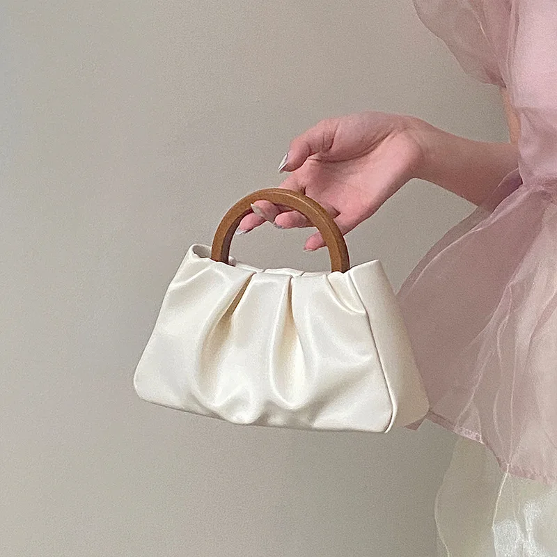 

2025 Wooden Handle Cloud Clutch Bag, Mini Crossbody Shoulder Purse, Trendy Micro Handbag for Women