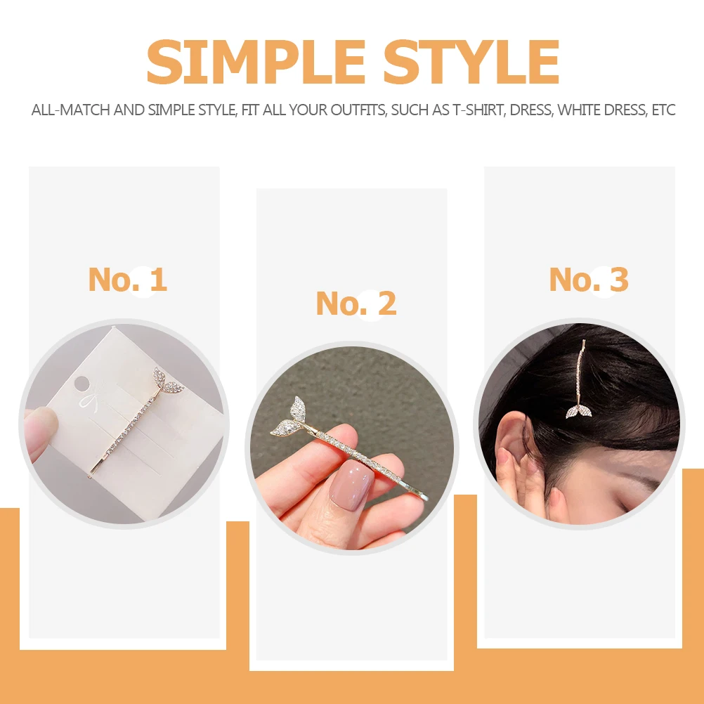

4pcs Dolphin Hair Clip Shiny Rhinestones All-Match Simple Design For Styling Ponytail Braiding Straight Curly Hair Lady Hairpins