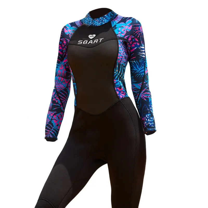 Roupa de mergulho feminina de corpo inteiro de 3 mm com zíper traseiro para mergulho, surf, natação