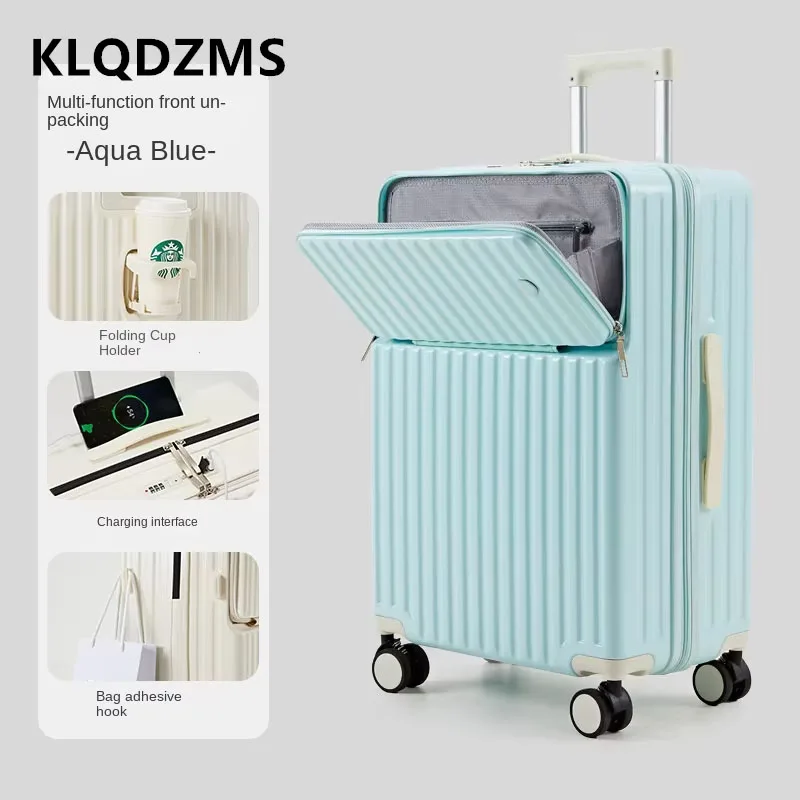 KLQDZMS USB Charging Luggage Front Opening ABS+PC Boarding Case 20"22"24"26"28 Inch Trolley Case with Wheels Rolling Suitcase