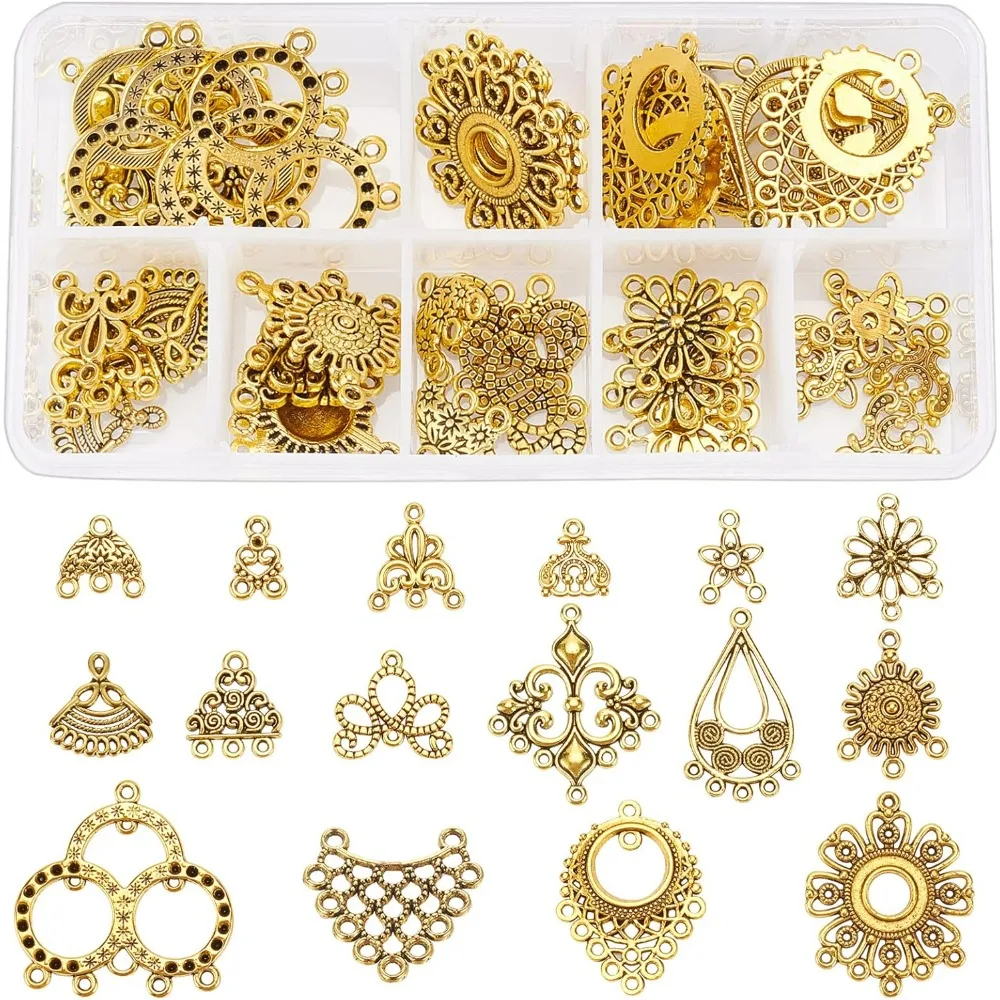 1 Box 64Pcs Earring Connectors Charms Filigree Components Links Chandelier Charms Flower Linking Charms Loops Jewelry Making