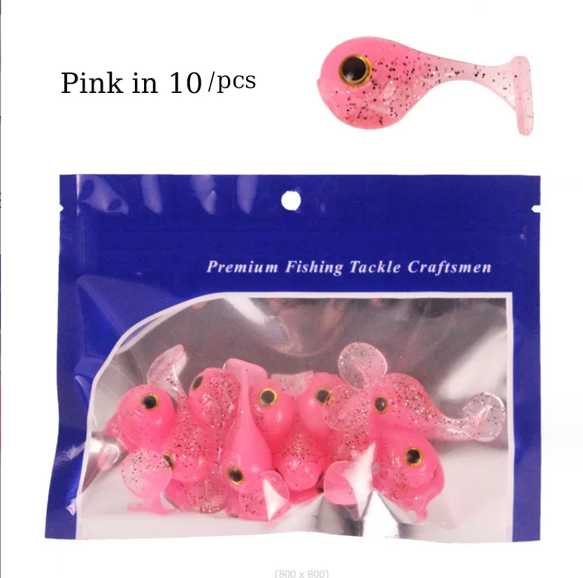 10 PCS/bag two-color bullhead with eyes T-tail 4.5cm/3g single tail soft fish road subbait silicone simulation Mandarin fish per