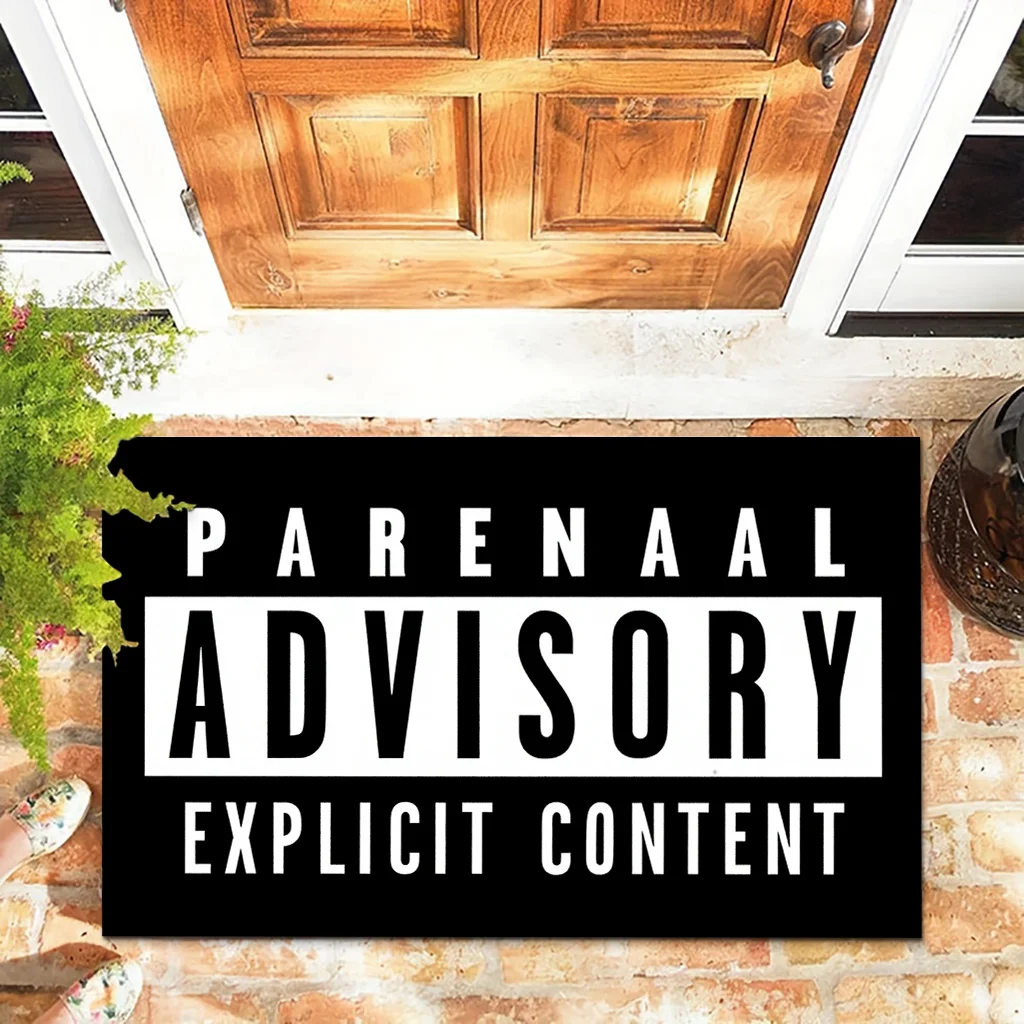 Parental Advisory Doormat, Explicit Content Warning Sign, Black & White Hip Hop Style Entrance Rug, Funny Home Decor Gift