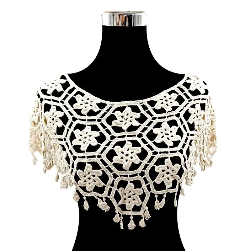 Women Shawl Fashion Short Lace Crochet Hollow Small Vest Thin Embroidered Blouse Fake Collar Women Detachable Collars