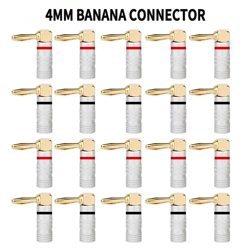 20pcs (10 Pairs) 4mm Gold-Plated Banana Plugs Screw Lock Nut Type Audio Speaker Connectors with Red & Black Housing for Hi-Fi