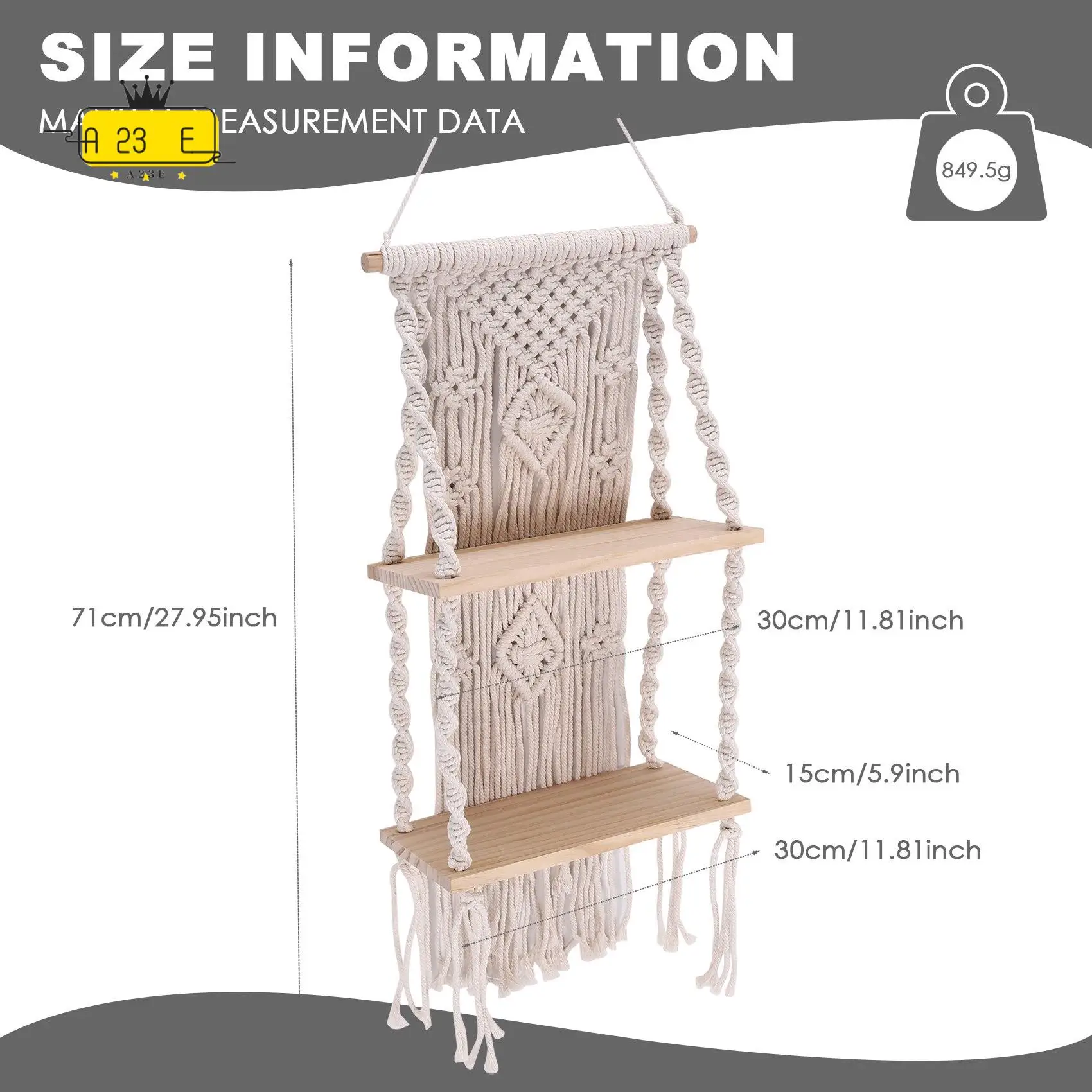 A23E-Handmade Tassel Macrame Wall Hanging Shelf Boho Cotton Rope Woven Tapestry Plant Hanger Floating Shelf Home Room Decor