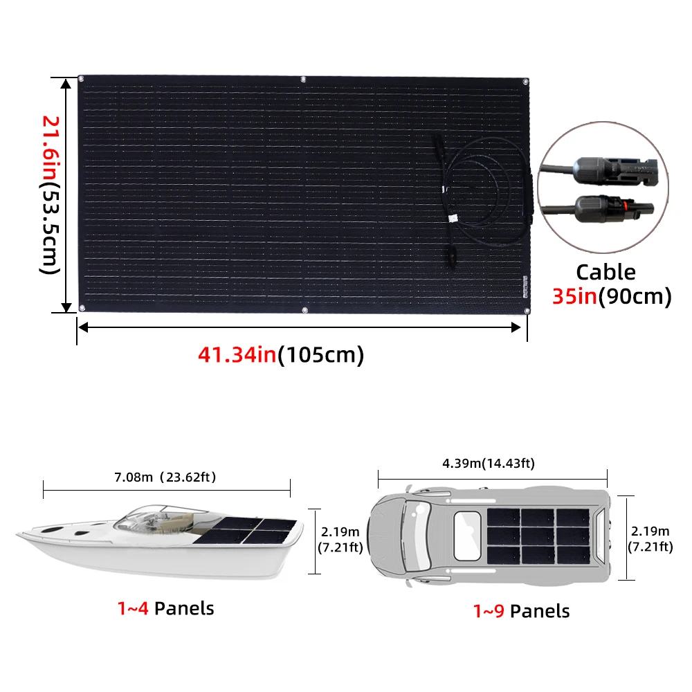 Flexibles Solarpanel 12 V Batterieladegerät 500 W, 375 W, 250 W, 200 W, 125 W, 110 W, 80 W, 18 V monokristalline Solarzelle ETFE-Folie