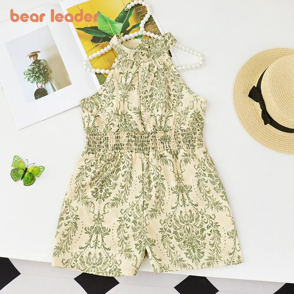 Summer Girls Clothes Sleeveless Elastic Waist Girls Jumpsuits Printed Hanging Neck Rompers One Piece Sets Kids Fashion Clothes