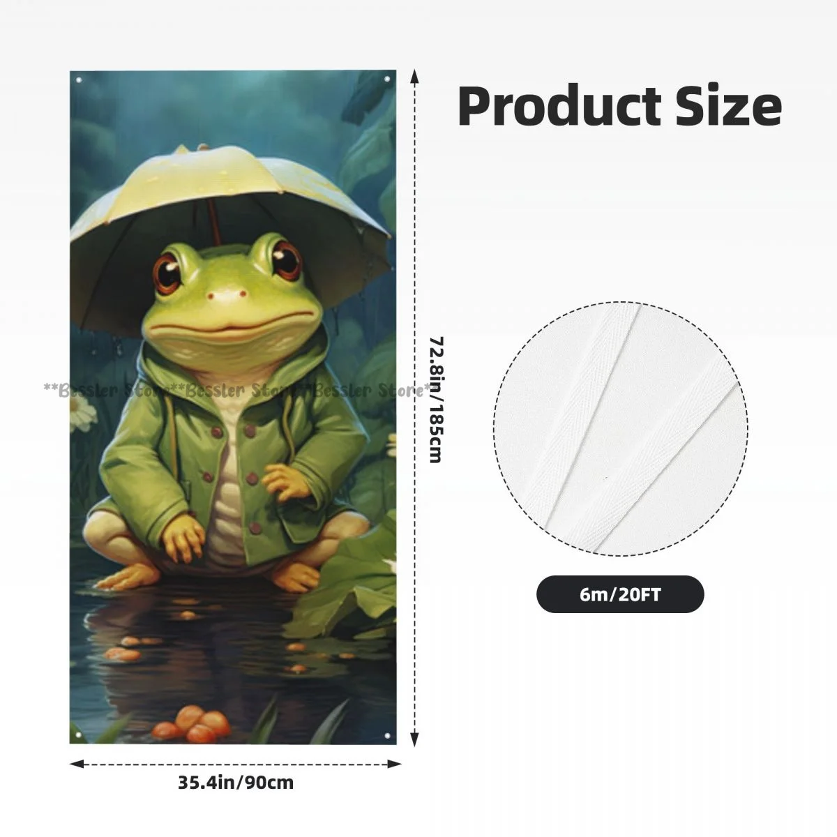 Door cover banner Cartoon Frog In The Rain holiday house decoration general purpose 35.4x70.8 inch