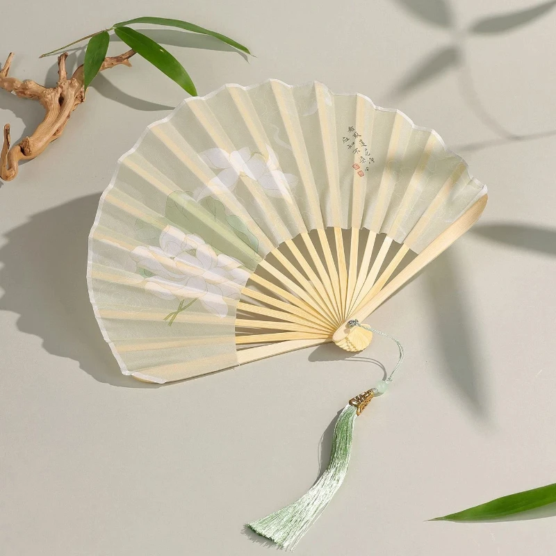 Shell Pattern Folding Fan for Women Hanfu Cheongsam Photography Prop Daily Fan Gift Lightweight Portable Summer Photo Prop