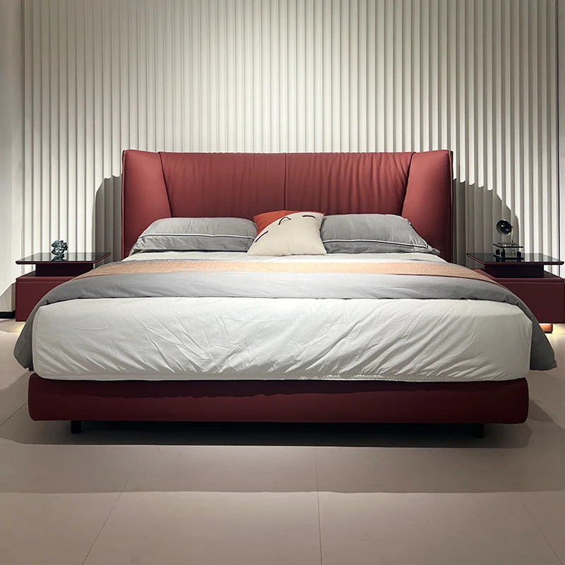 

American Luxury Style Bedroom King Size Bed European High End Solid Wood Double Bed Soft Headboard Leather Bed