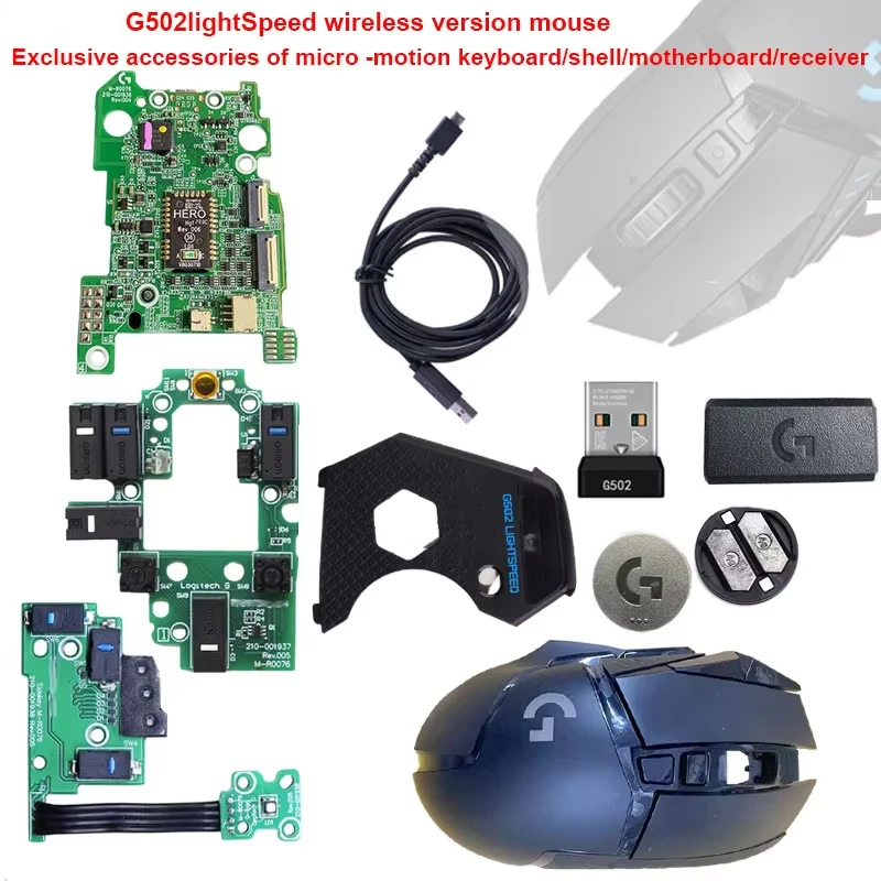 For compatible G502 Lightspeed Wireless Mouse Repair Parts - Hot-Swappable Microswitch Buttons, Shell, Mainboard, Receiver