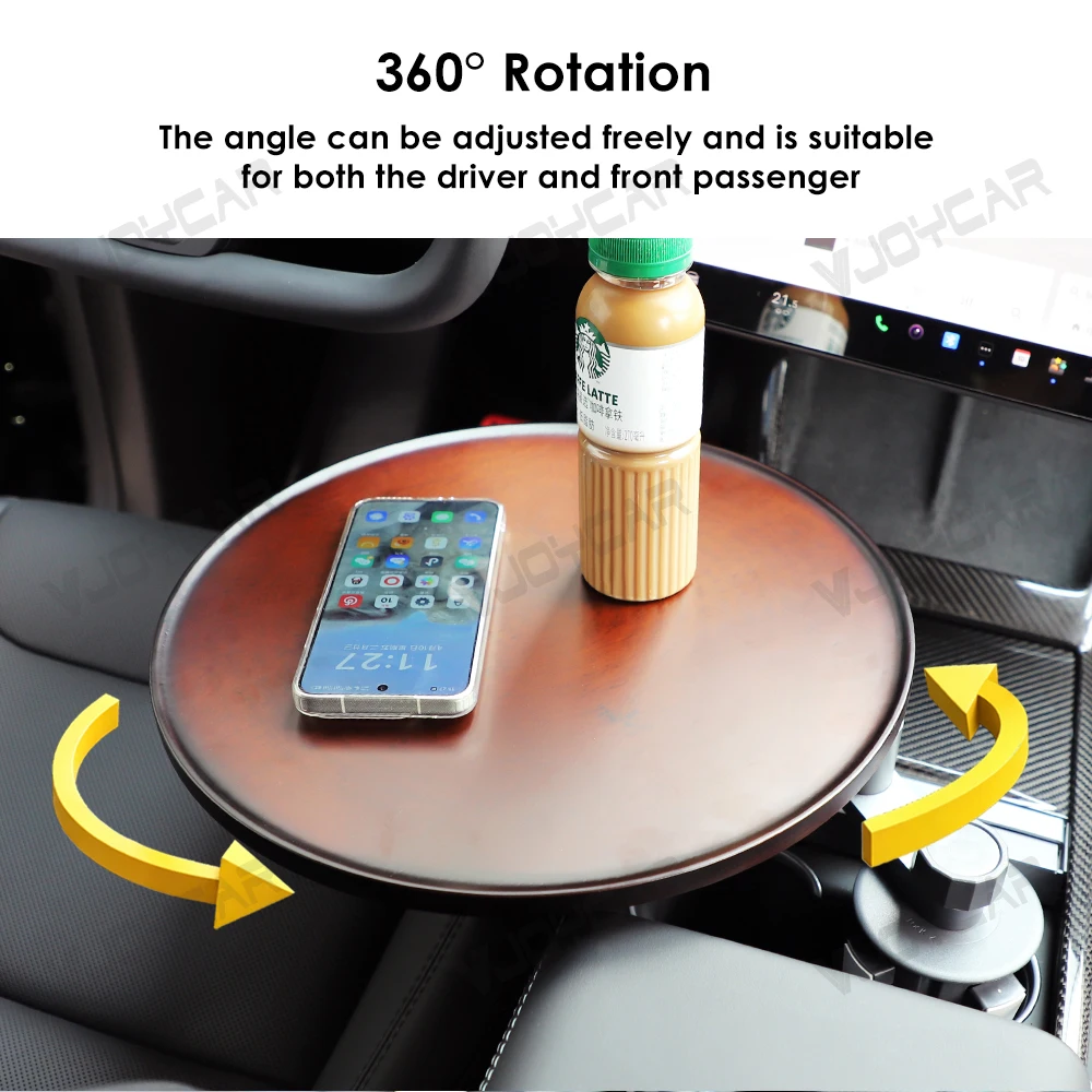 Practical Small Round Table for Tesla Model 3 Y X S All Range 360° Rotating Desk Shelf Drink Food Table Cup Holder