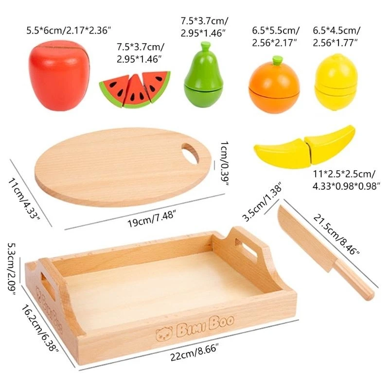 قطع الفاكهة مجموعة الخشب لعب الغذاء ملحقات المطبخ متعددة التظاهر المطبخ اللعب 15UB #6
